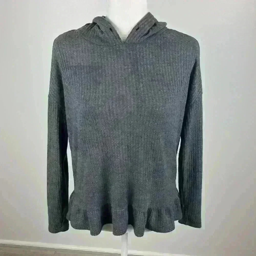 LC Lauren Conrad Grey Sparkly Hooded Top Size Small
